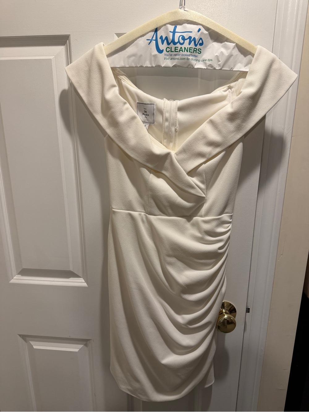 Cream Off-Shoulder Mini Dress with Wide Collar off the shoulder